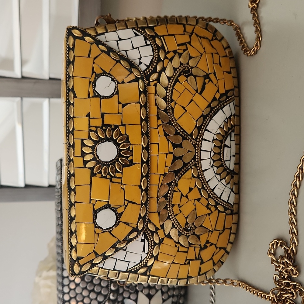 BOHO Clay, brass, stone purse